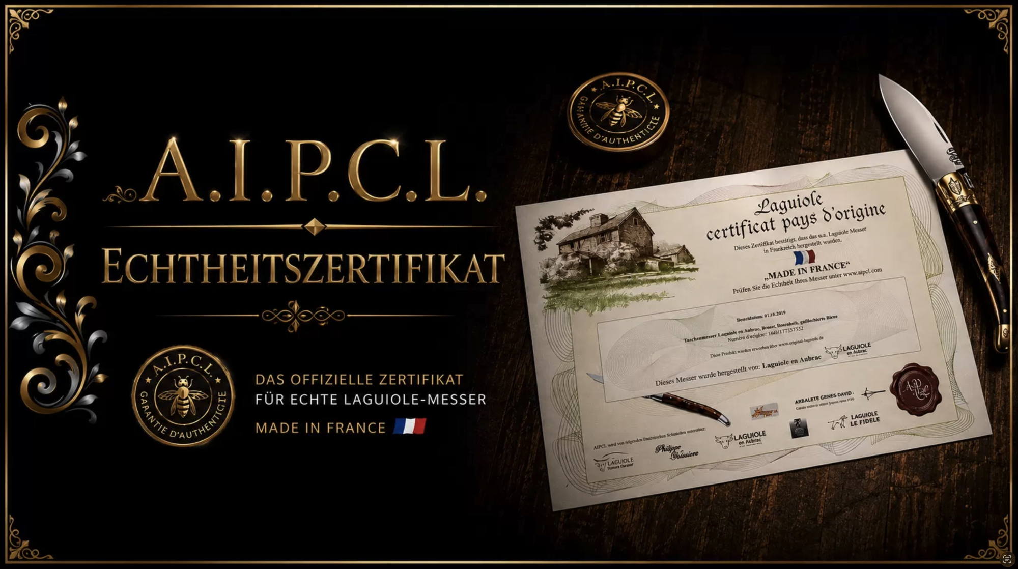 AIPCL Echtheitszertifikat für Laguiole-Messer aus fremden Shops Taschenmesser - Handmade in France