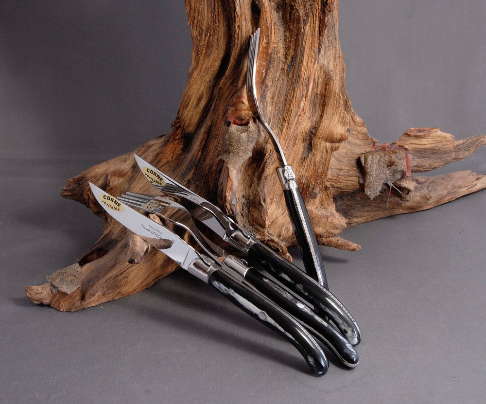 Original laguiole - Claude Dozorme Laguiole 4-teilig. two by two, Horn Edelstahl, brillant