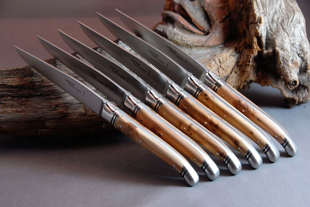 Original laguiole - Laguiole Goyon-Chazeau, Edition ART PREMIUM, 6-teilig, Steakmesserset Wacholderholz, brosse 