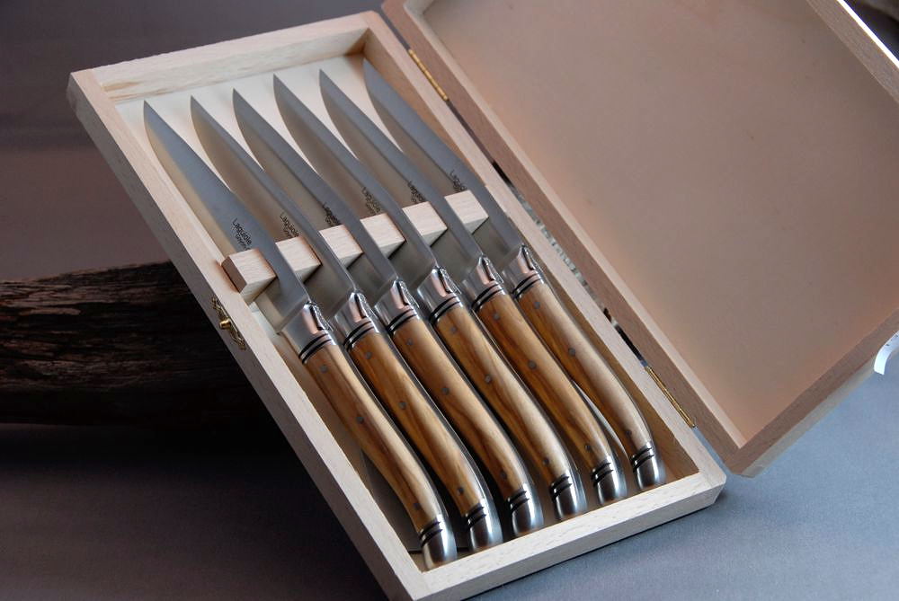 Original laguiole - Laguiole Goyon-Chazeau, Edition ART PREMIUM, 6-teilig, Steakmesserset Olivenholz brosse 
