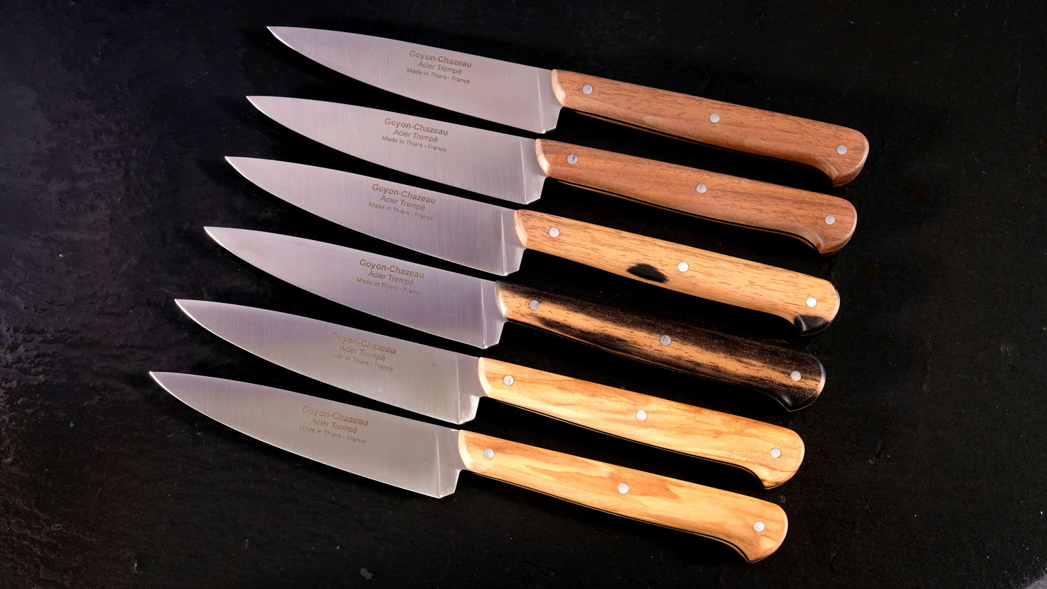 Original laguiole - Le P tit Tradi Küchenmesser 6er-Set,  von Goyon-Chazeau, 3 Hölzer, 20 cm lang, Officemesser