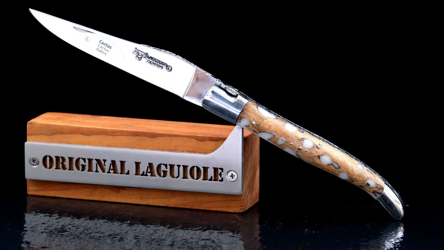 Original laguiole - Taschenmesser Laguiole en Aubrac, guillochierte Biene, brillant, Kaktus Blanc