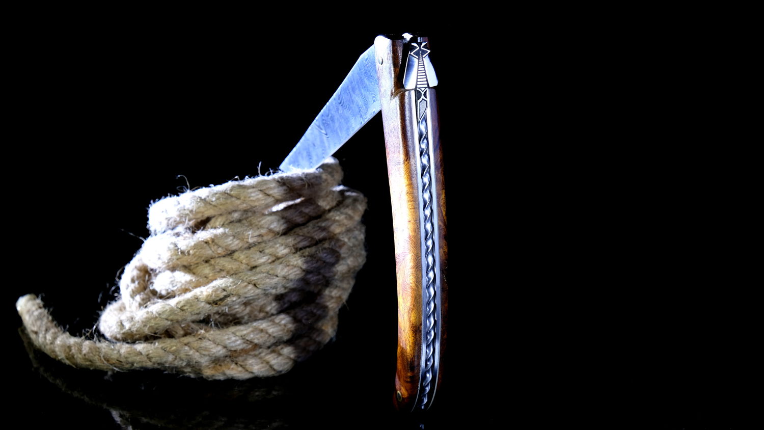 Taschenmesser Laguiole en Aubrac, Gordon Damast, von Pierre Martin, brosse, Plein, Eisenholz