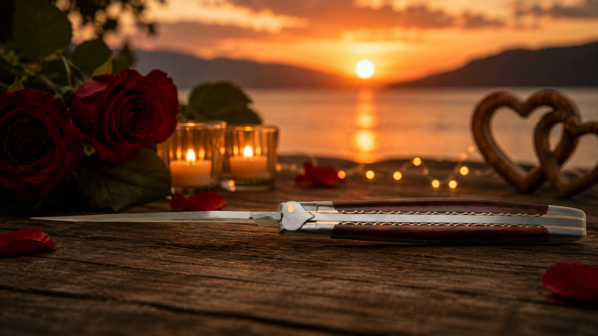 Taschenmesser Laguiole en Aubrac, Edition Amour 01, Amourette, Guillochierte Biene, brosse, Messing - Amourette Laguiole Messer - Exotisches Schlangenholz mit einzigartiger Maserung Taschenmesser - Handmade in France