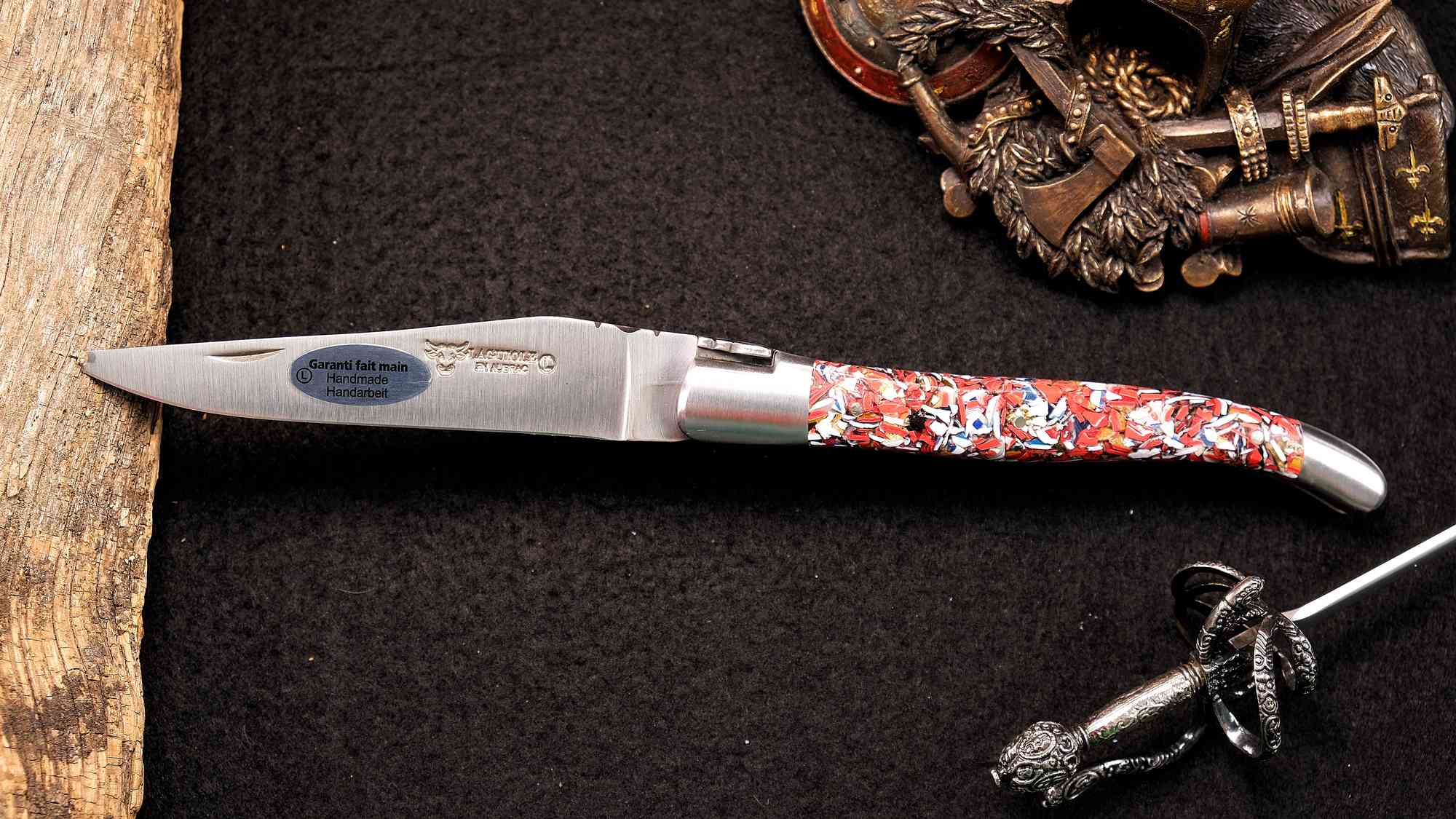 Taschenmesser Laguiole en Aubrac, Edition Kreditkarte 01, guillochierte Biene, brosse Taschenmesser - Handmade in France