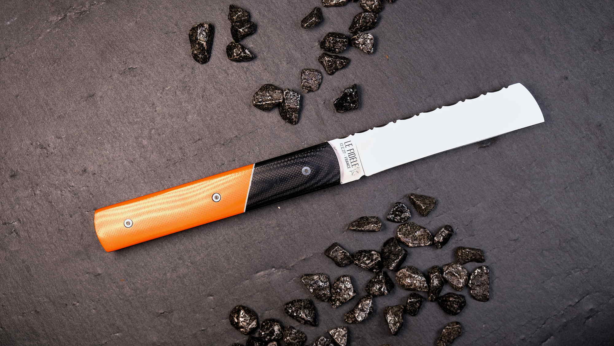Taschenmesser Le Fidele, Edition 20/20 BIMAT G10 schwarz/orange, brosse Taschenmesser - Handmade in France