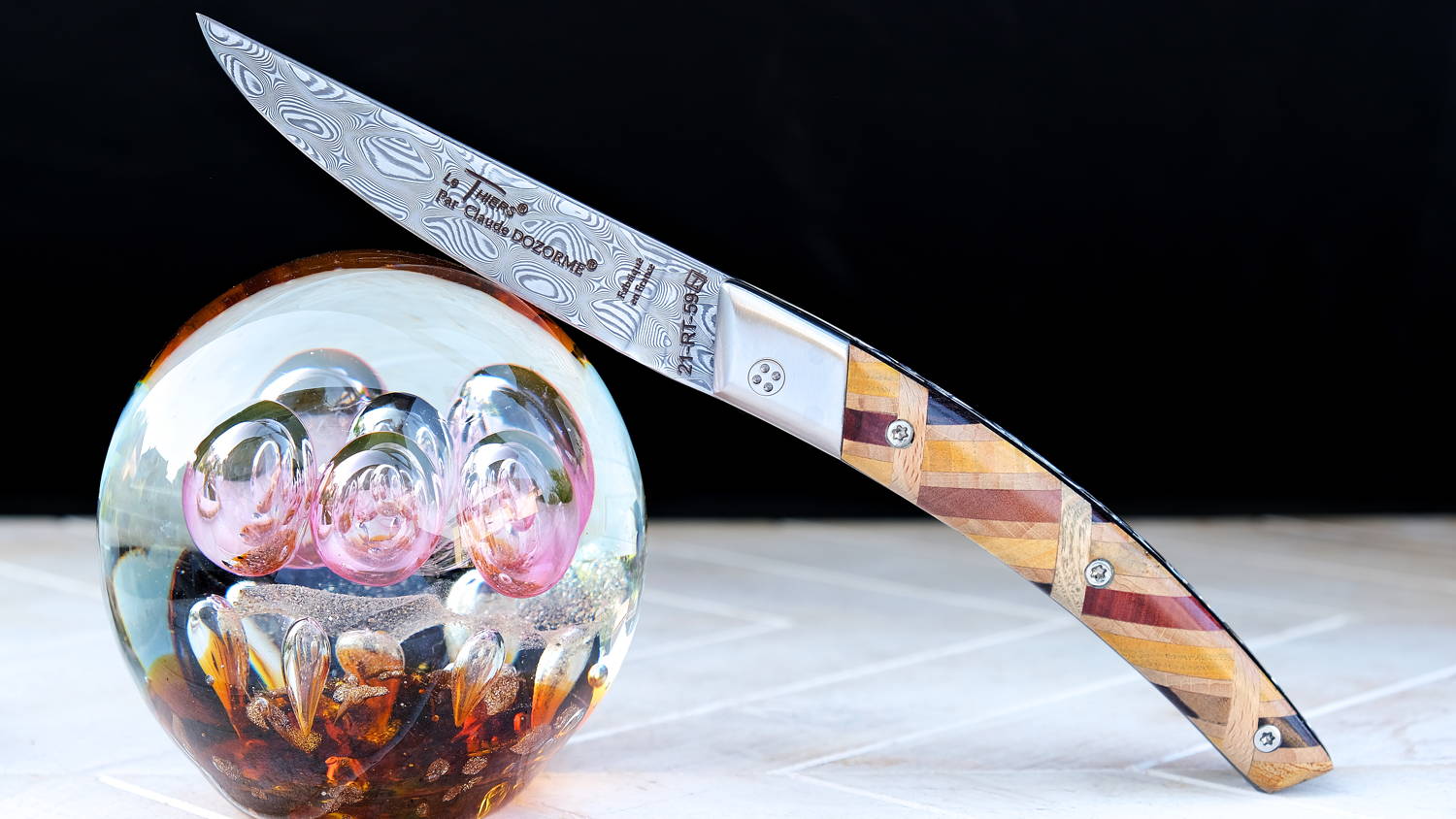Original laguiole - Thiers Claude Dozorme, Edition CHEZAM 03, Damast, Marqueterie, brosse