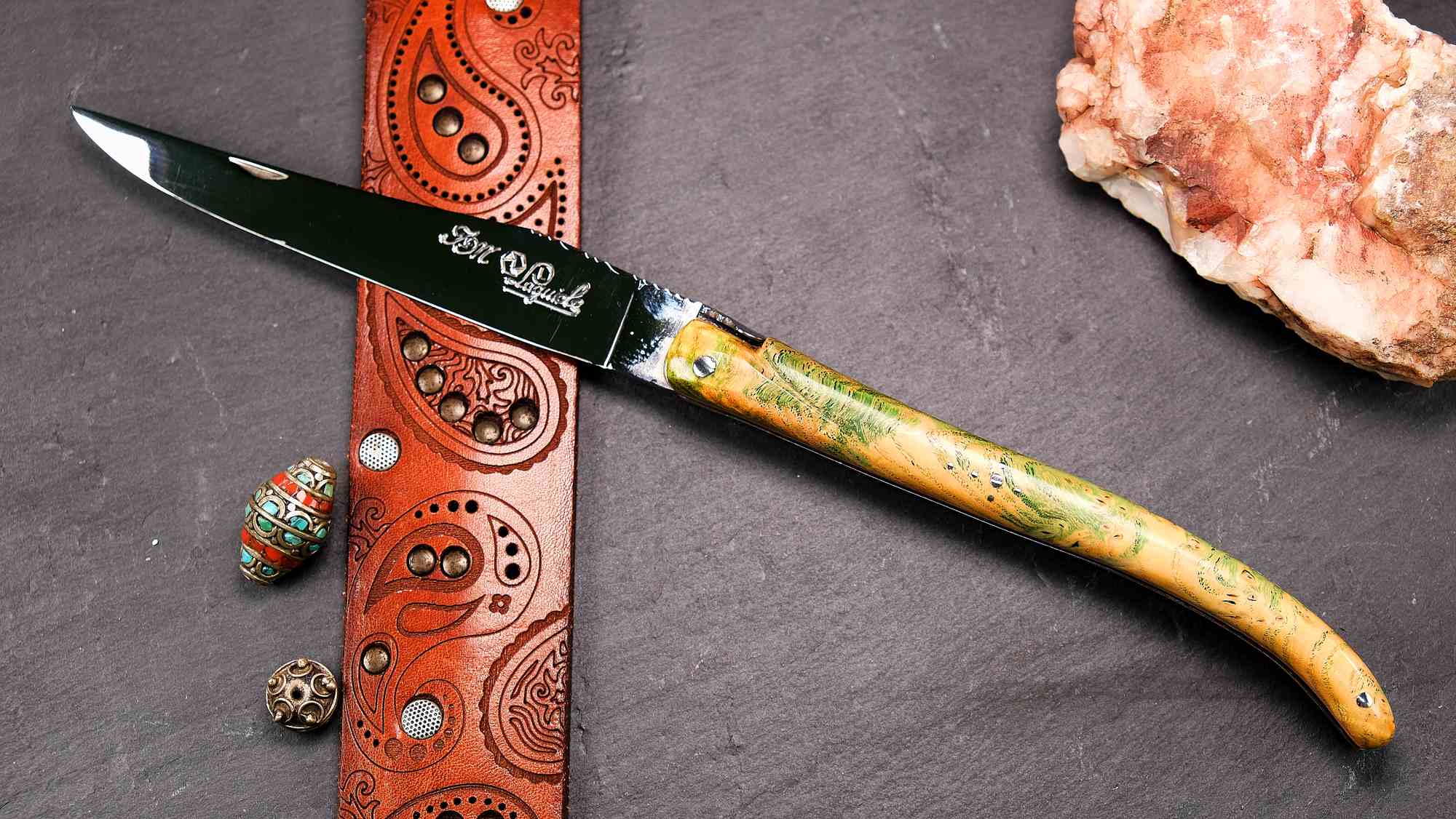 UNIKAT: Taschenmesser Laguiole du Barry, Edition BARRYLOS 51, 14 cm, Esche, brosse, guillochierte Biene Taschenmesser - Handmade in France