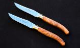 Claude Dozorme Laguiole 2-teilig, Steakmesserset, Olivenholz, brillant, Messingbacken Ansicht 1
