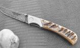 Jagdmesser Claude Dozorme, Edition MORLOS 27, Widderhorn-Kruste, Damast, brosse Ansicht 1