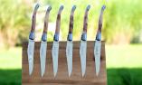 Laguiole en Aubrac 6-teilig, Steakmesser Set Wacholder, Edition DOUBLETOS 04, brillant, double platines Ansicht 1