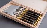 Laguiole Honore Durand, 6-teilig, Steakmesser Set, Hornspitze, Messingbacken Ansicht 1