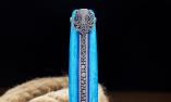 Laguiole-Taschenmesser Jean-Michel Cayron, Edition POLVO, Knochen blau, guillochierte Biene, Plein, brosse Ansicht 1