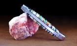 Laguiole Taschenmesser Mickael Ginisty, Edition RAINBOW, Mammutbackenzahn, guillochierte Biene Ansicht 1