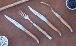 Laguiole Le Fidele 4-teilig, Steakmesserset mit Gabel Olivenholz, brosse Ansicht 1