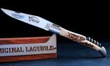 Taschenmesser Laguiole Honore Durand mit Korkenzieher , Edition ARCHEOP 02, guillochierte Biene, brosse, Hirsch-Horn, brosse Ansicht 1