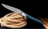 Taschenmesser Laguiole Honore Durand, Edition MAÎTRE DE LA MER 02, Galuchat blau, guillochierte Biene, glänzend, Damast Ansicht 1