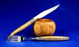 Single Steakmesser-Set Laguiole en Aubrac, Steakmesser + Gabel, Olivenholz Ansicht 1