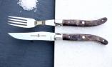 Steakmesserset Laguiole Chevalier, grey Seraphin, stabilisierter Pappelholz, brillant, Messer+Gabel Ansicht 1