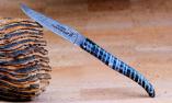 Taschenmesser Laguiole Claude Dozorme, Edition MAMMUTO 03, Damastklinge, Mammutbackenzahn blau, Plein, brillant, guillochierte Biene Ansicht 1