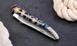 Taschenmesser Laguiole David Dauvillaire, Edition AFRODENIUS blau, Mammutbackenzahn, guillochierte Biene, brosse Ansicht 1