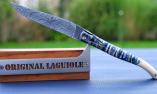 Halb-UNIKAT: Taschenmesser Laguiole David Dauvillaire, Edition BERGAS 07, Damast, Mammutbackenzahn, -stosszahn, tripple Platines, brillant, Plein Ansicht 1