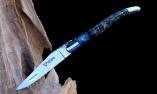 Taschenmesser Laguiole en Aubrac, Edition blue Hurricane, guillochierte Biene, brillant, Bergahorn blau Ansicht 1