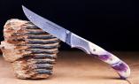 UNIKAT: Jagdmesser Claude Dozorme, Edition MORLOS 23, Mammutbackenzahn, Damast, brosse Ansicht 1