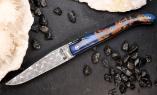UNIKAT: Taschenmesser Laguiole Claude Dozorme, Edition JOOM 10, Damast, Ahorn blau, Plein, brillant, guillochierte Biene Ansicht 1