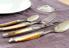 Thiers-Besteckset 4-teilig, Goyon Chazeau,Edition ART DE LUXE, 2-farbige Pistazie, brillant Taschenmesser - Handmade in France