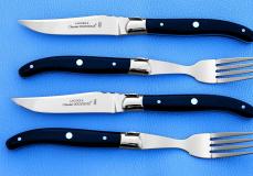Claude Dozorme Laguiole 4-teilig, two by two Ebenholz, brillant - Teakholz Taschenmesser - Handmade in France