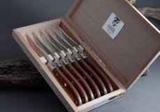 Claude Dozorme Laguiole 6-teilig, Steakmesserset brillant Vallernia - Rosenholz Taschenmesser - Handmade in France