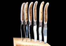 Claude Dozorme Laguiole 6-teilig, Steakmesserset, Hirschhorn-Kruste Taschenmesser - Handmade in France