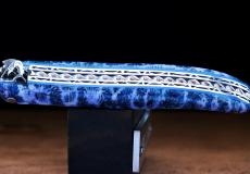 Halb-UNIKAT: Taschenmesser Laguiole David Dauvillaire, Edition MARLIN BLAU, Koralle blau, Triple Platines, jap. Damast, brosse, plein Taschenmesser - Handmade in France