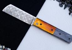 HALBUNIKAT: Taschenmesser ROSAND von Thomas Fleury, Giraffenknochen+Titandamast, Rosendamast, brillant Taschenmesser - Handmade in France