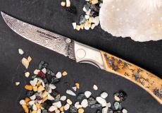 UNIKAT: Jagdmesser Claude Dozorme, Edition MORLOS 26a, Blitzholz, Damast, brosse