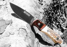 Jagdmesser / Outdoormesser Joker-AGUILA, 10,5 cm, Hirschhorn/Staminaholz Taschenmesser - Handmade in France