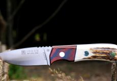 Jagdmesser / Outdoormesser Joker-AGUILA, 8,5 cm, Hirschhorn/Staminaholz Taschenmesser - Handmade in France