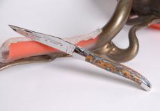 Taschenmesser Laguiole en Aubrac, guillochierte Biene, brillant, Kaktus Gris - Kaktusholz Taschenmesser - Handmade in France