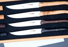 Laguiole en Aubrac Steakmesser 4-teilig, Edition Divers, brosse, mit Messerbänkchen - Wengéholz Taschenmesser - Handmade in France