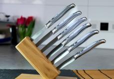 Laguiole Goyon-Chazeau, Edition ART PREMIUM, 6-teilig, Steakmesserset Paperstone grau Taschenmesser - Handmade in France