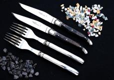 Laguiole Goyon-Chazeau, Edition ART DE LUXE, BLACK GORELLE, 4-teilig, Steakmesser und Gabeln, Büffel, brillant