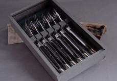 Laguiole Goyon-Chazeau, Edition ART ONE, 6-teilig Gabel-Set Ebenholz
