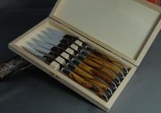 Laguiole Honore Durand, 6-teilig, Steakmesser Set, Serpent / Marmorholz Taschenmesser - Handmade in France