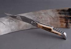 Taschenmesser Laguiole Honore Durand, Edition ARCHEOP 09, guillochierte Biene, brillant , Hirsch-Horn, Korkenzieher - Hirschhorn Taschenmesser - Handmade in France