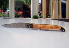 Taschenmesser Laguiole Honore Durand, double platines, Damast, Wacholder, Paperstone, guillochierte Biene Taschenmesser - Handmade in France