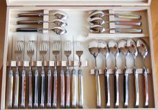 Laguiole Le Fidele 24-teiliger Set DIVERS, Edelstahl, brillant - Rosenholz Taschenmesser - Handmade in France