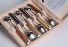 Laguiole Le Fidele 6-teilig, Kaffeelöffel Set DIVERS Inox - Rosenholz Taschenmesser - Handmade in France