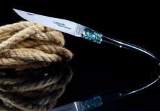 Laguiole-Taschenmesser Goyon-Chazeau, Edition 1900:03, guillochierte Biene, Plein, Büffelhorn+Abalone - Muschelschalen Taschenmesser - Handmade in France