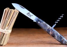 Multitool Douris Chastel Edition ARTIGON 03, 2-teilig, brosse, Pappelholz blau - Pappelholz Laguiole Messer - Helles, leichtes Edelholz mit lebendiger Maserung Taschenmesser - Handmade in France